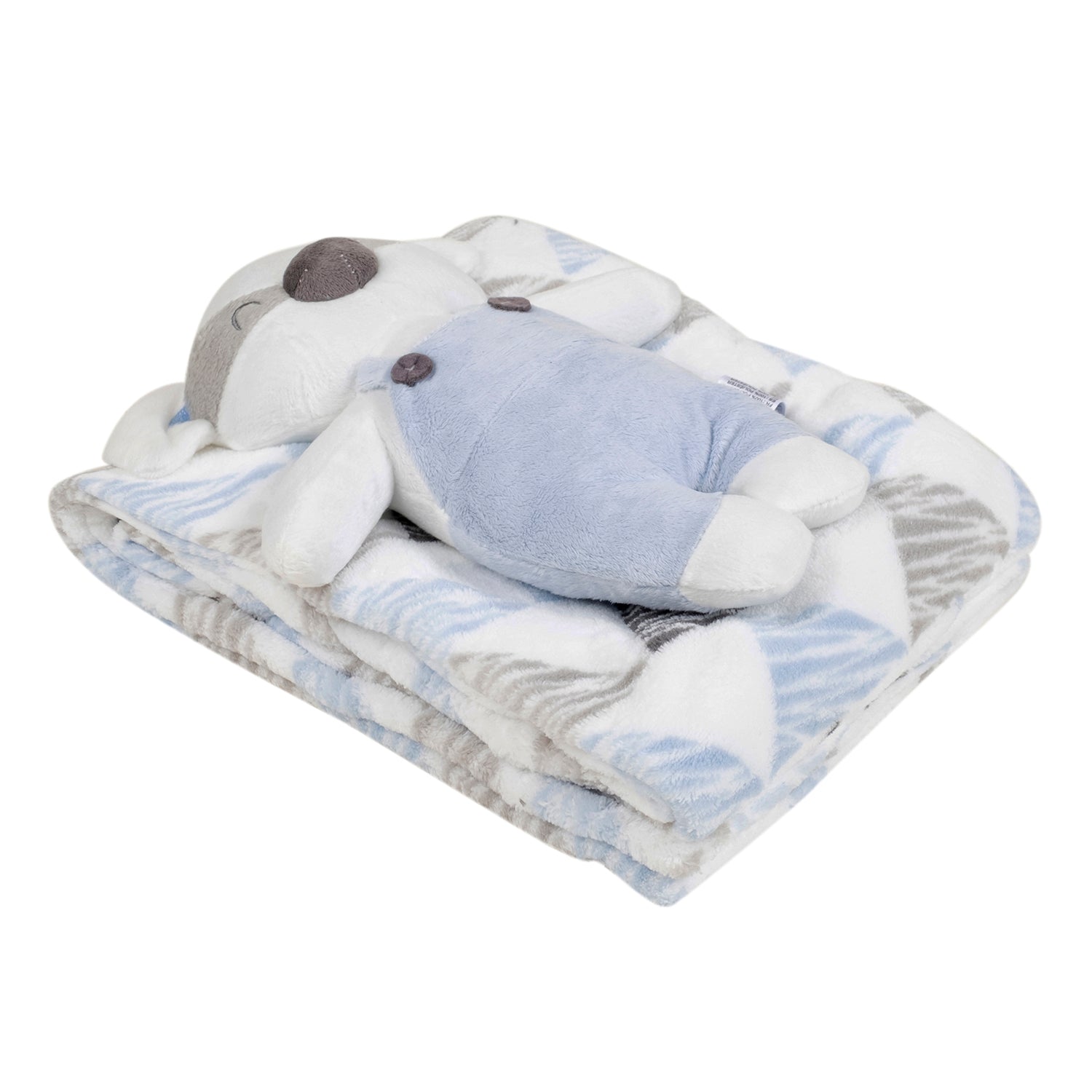 Baby Moo Bear Snuggle Buddy Soft Rattle and Plush Blanket Gift Toy Blanket - Blue