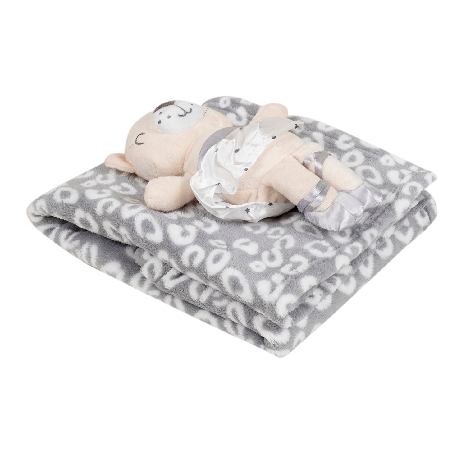 Baby Moo Bear Snuggle Buddy Soft Rattle and Plush Blanket Gift Toy Blanket - Grey