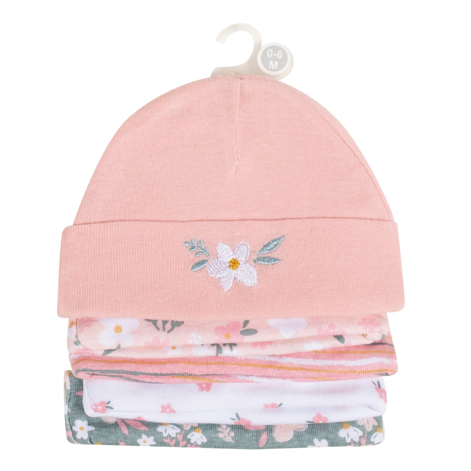 Baby Moo Floral Print Infants Ultra Soft 100% Cotton All Season Pack of 5 Caps - Pink