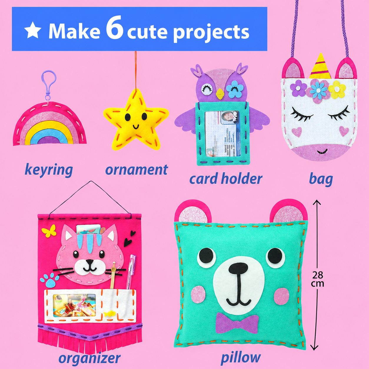 My First Sewing Kit for Beginner Kids Ages 3-10, 6 Easy DIY Projects of Stuffed Animal theme & Plush Pillow Craft, Pre-Punched Felt & Instructions, Gift for Girls Boys, Learn to Sew, Embroidery – Default Title