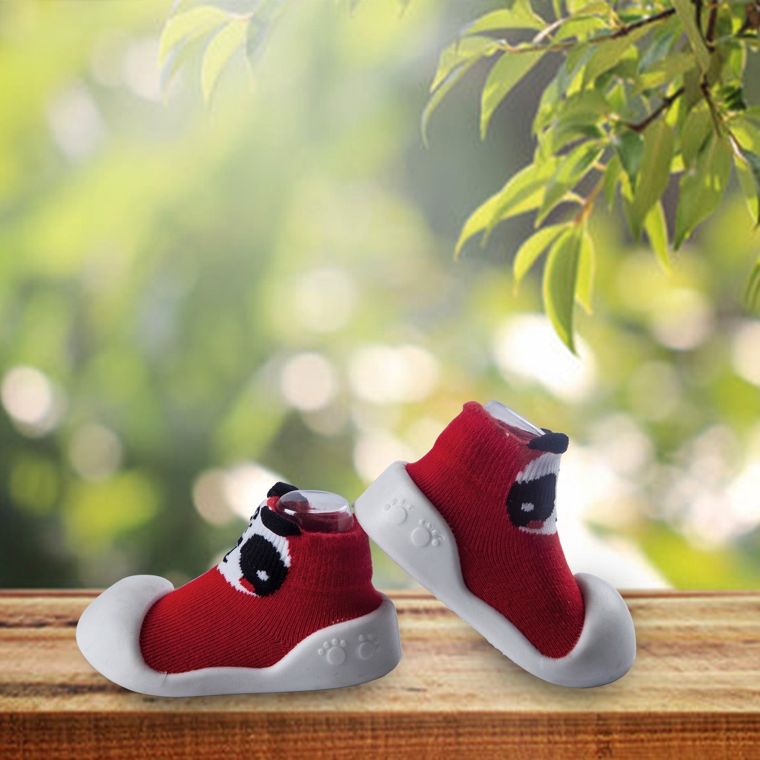 Newborn Anti-Skid Rubber Sole Slip-On Shoes Panda - Red - Baby Moo