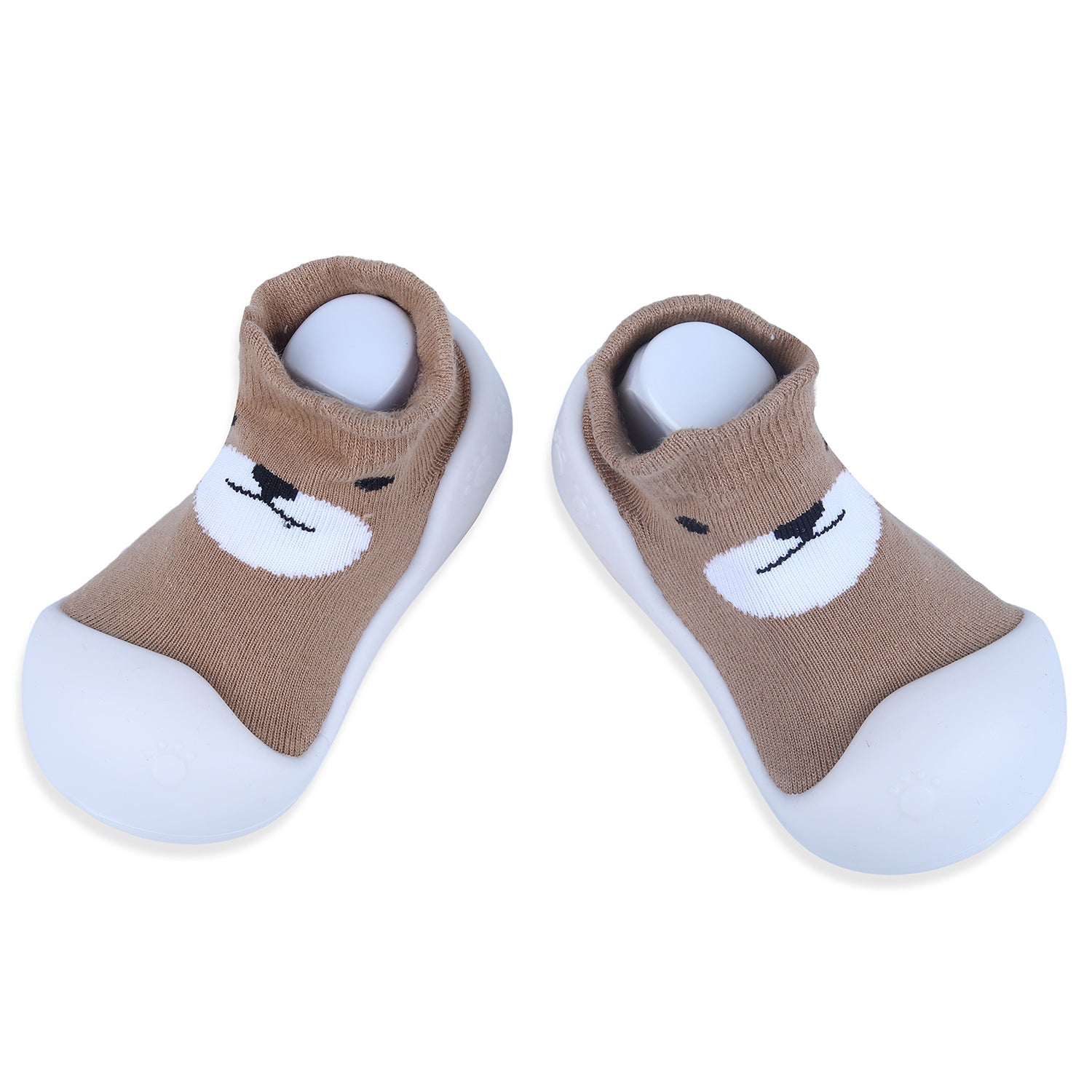Baby Moo Cute Bear Rubber Comfortable Sole Slip-On Sock Shoes - Brown - Baby Moo