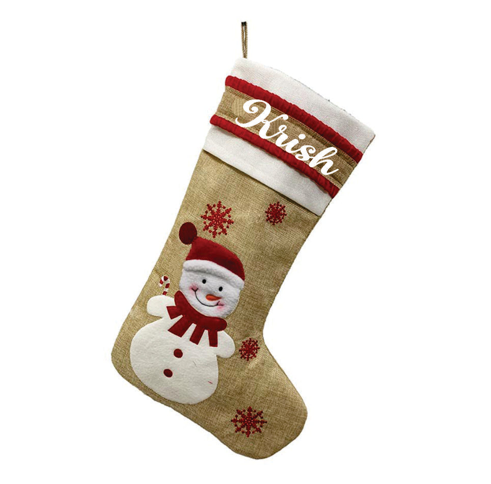 Burlap Holiday Stocking - Set of 3