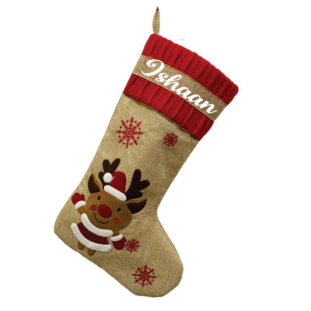 Burlap Holiday Stocking - Set of 3