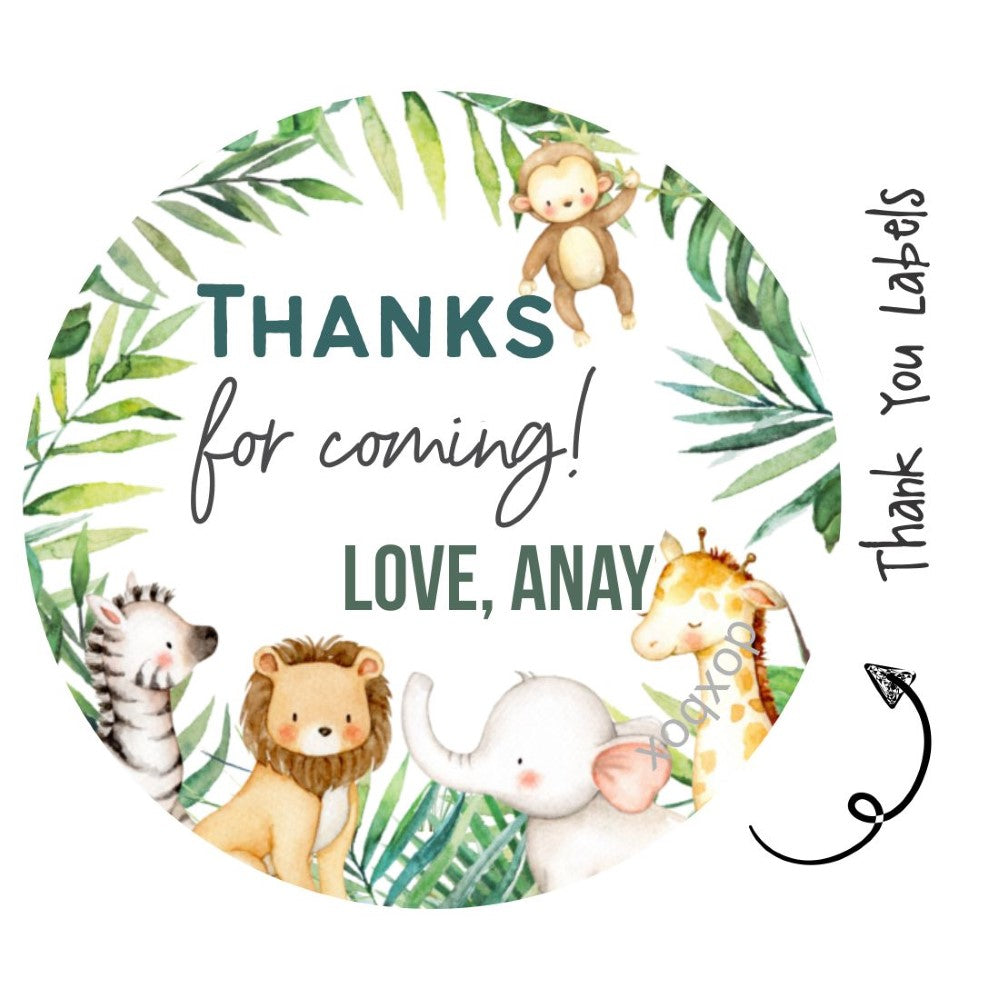 Round Thank You Label - Safari Animals