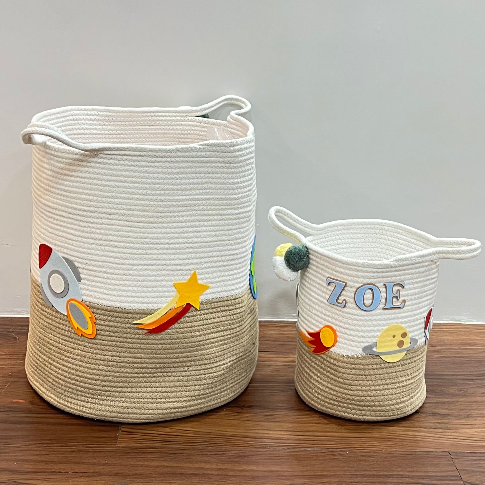 Babble Wrap Jute Cotton Storage Basket - Medium/ Large/ Set of Two - Astronaut’s Array