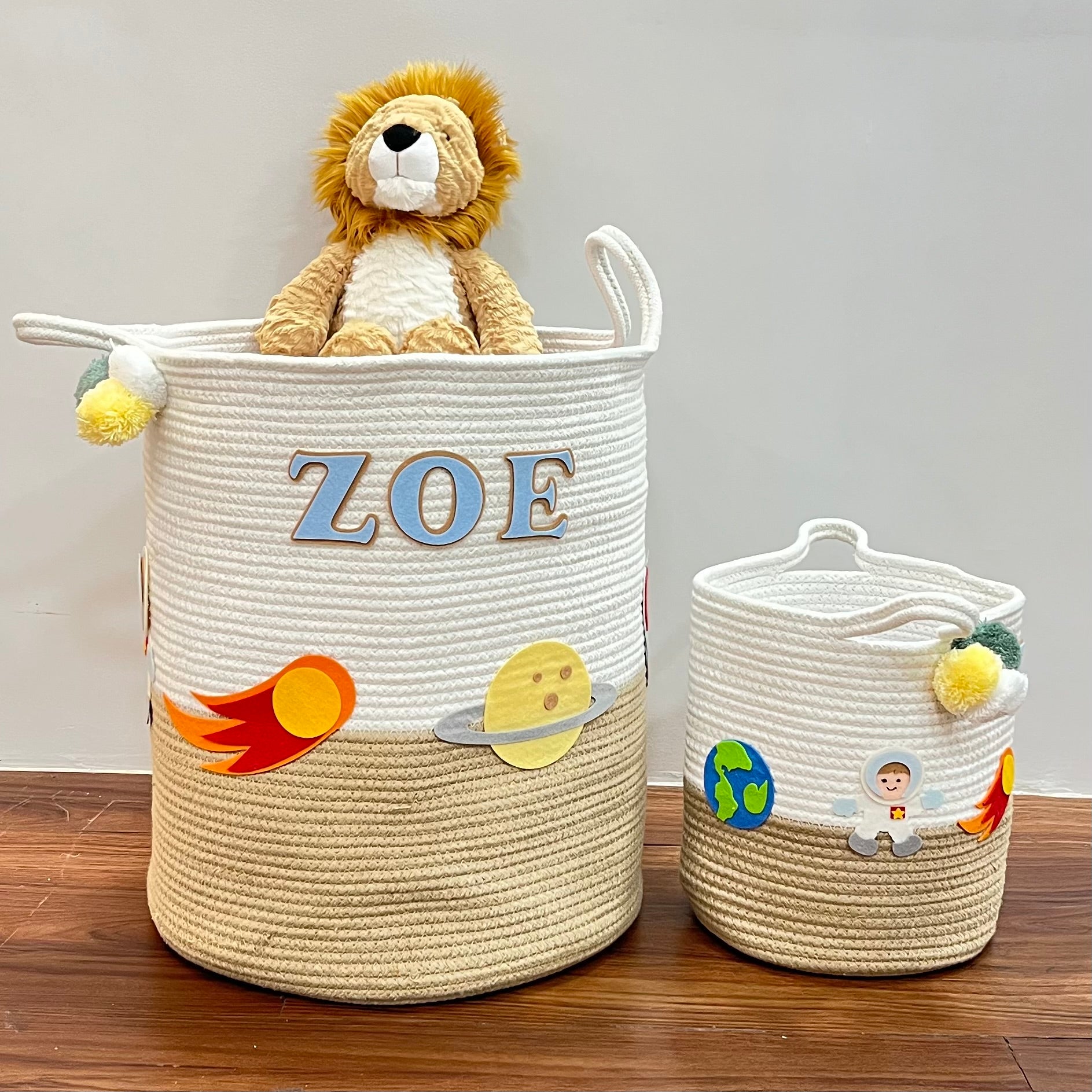 Babble Wrap Jute Cotton Storage Basket - Medium/ Large/ Set of Two - Astronaut’s Array