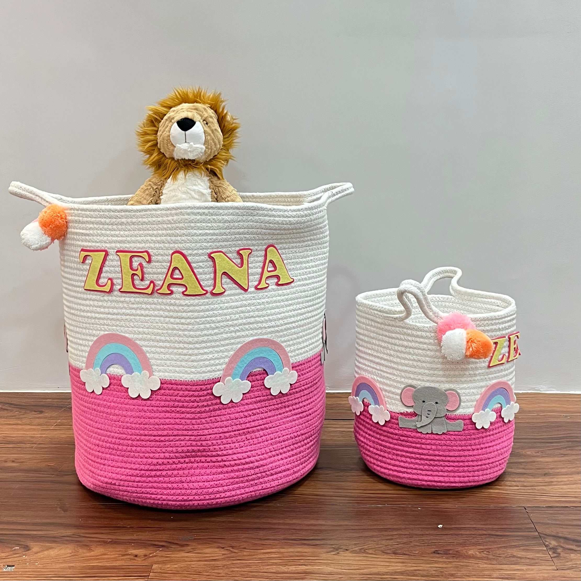 Babble Wrap Jute Cotton Storage Basket - Medium/ Large/ Set of Two -  Elephant’s Magical Rainbow