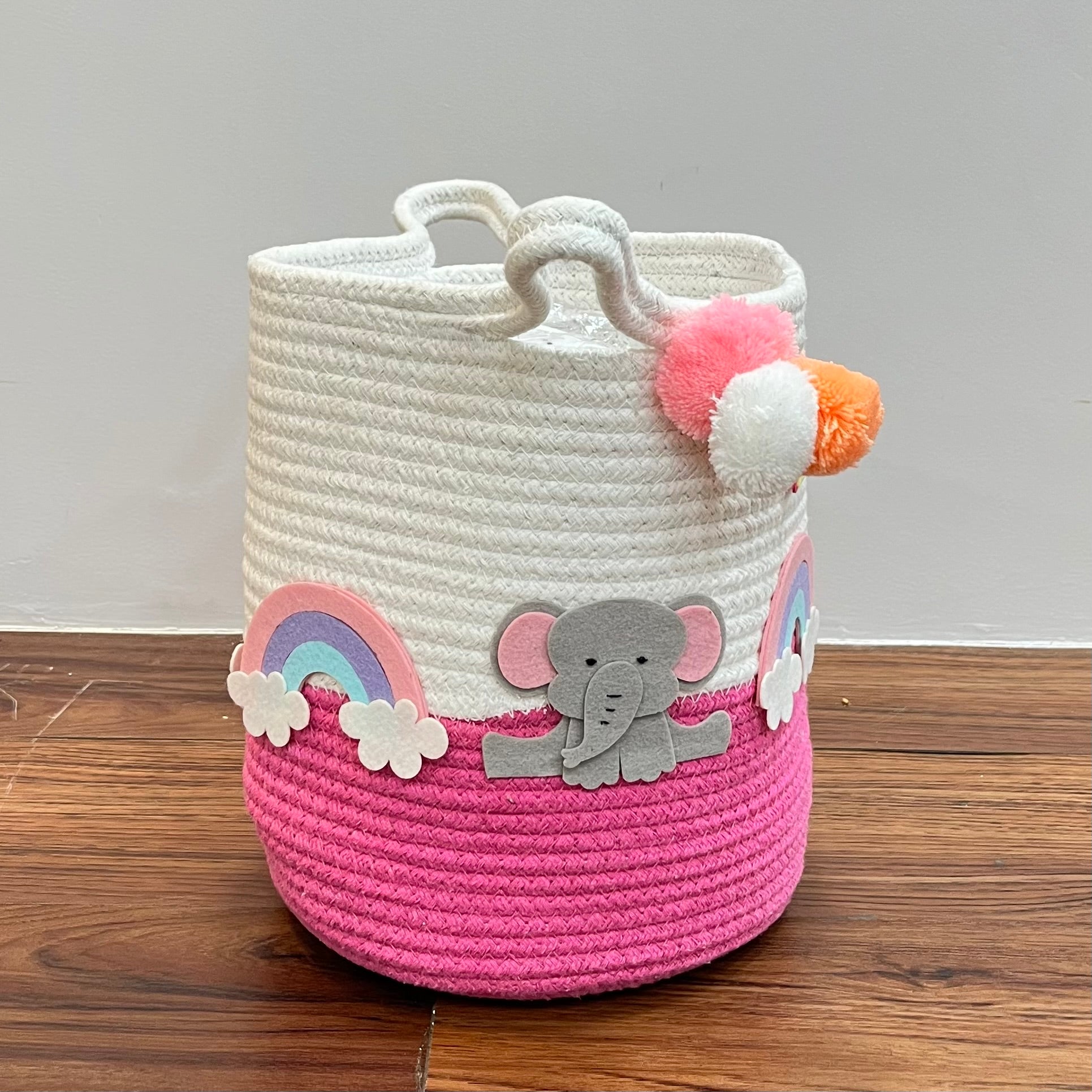 Babble Wrap Jute Cotton Storage Basket - Medium/ Large/ Set of Two -  Elephant’s Magical Rainbow