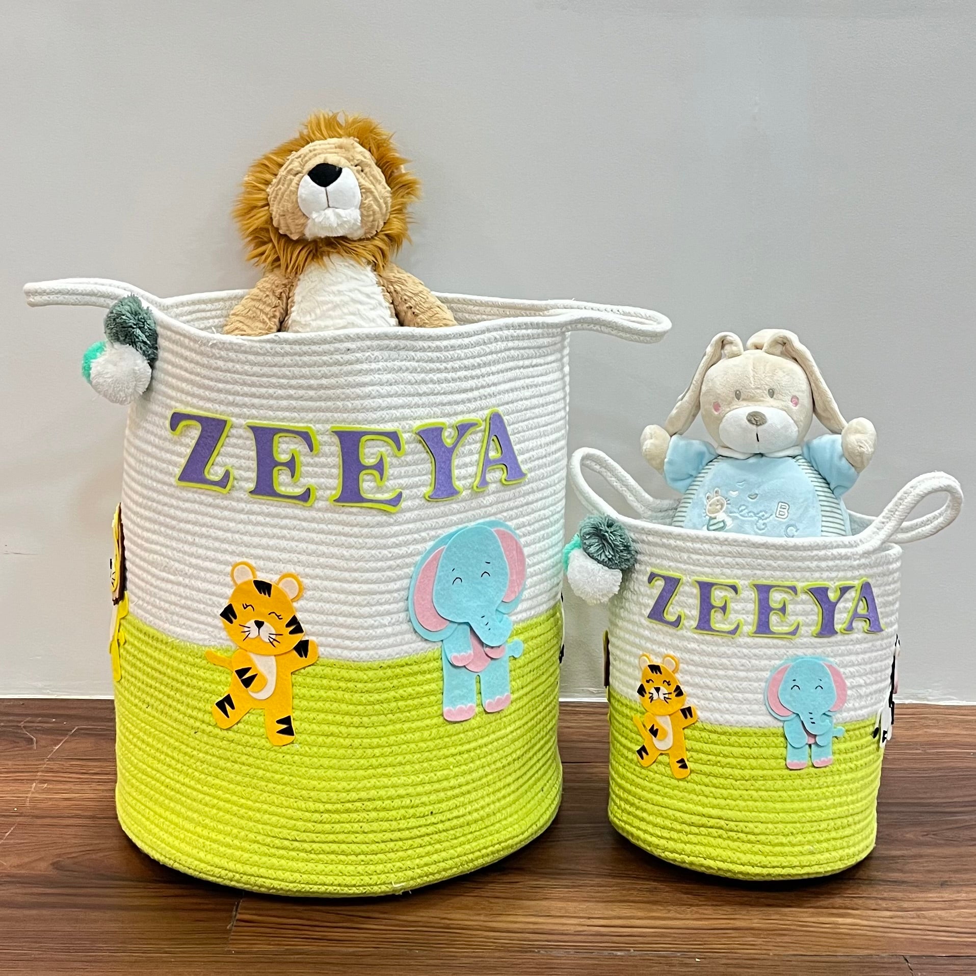 Babble Wrap Jute Cotton Storage Basket - Medium/ Large/ Set of Two Animal Kingdom