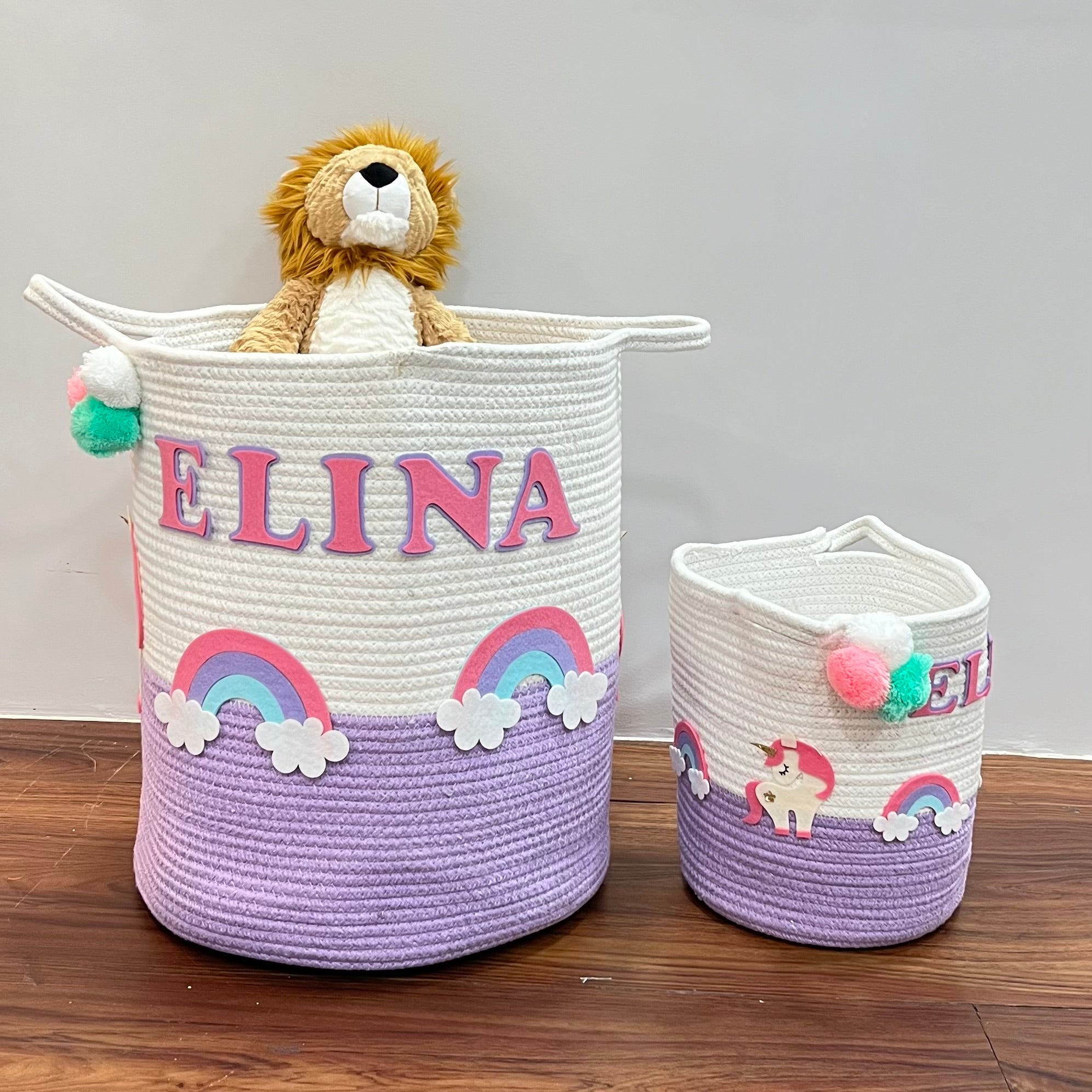 Babble Wrap Jute Cotton Storage Basket - Unicorn Dreams & Rainbows