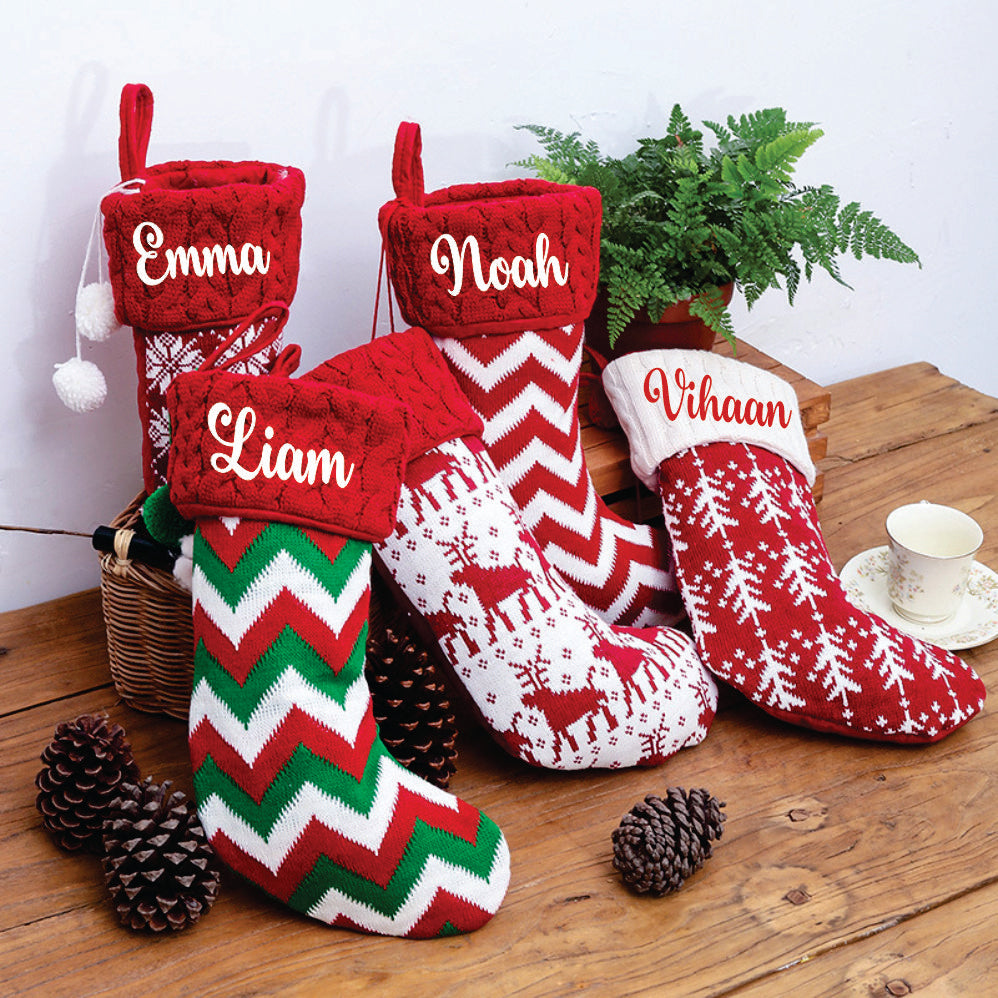 Holiday Chevron Cheer Stockings- Red, White & Green Chevron