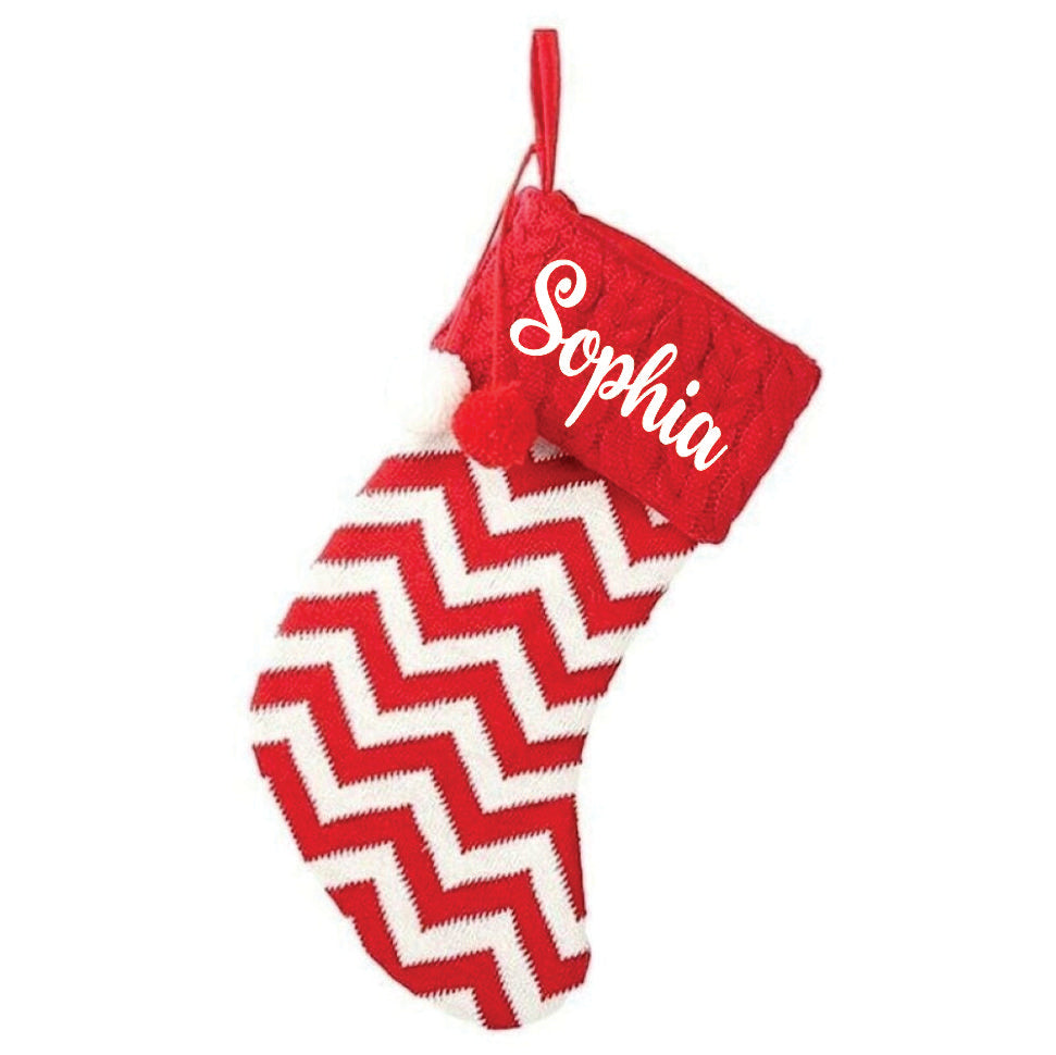 Holiday Chevron Cheer Stockings- Red & White Chevron