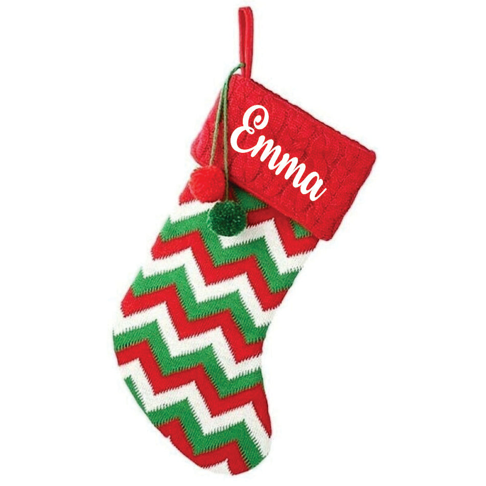 Holiday Chevron Cheer Stockings- Red, White & Green Chevron