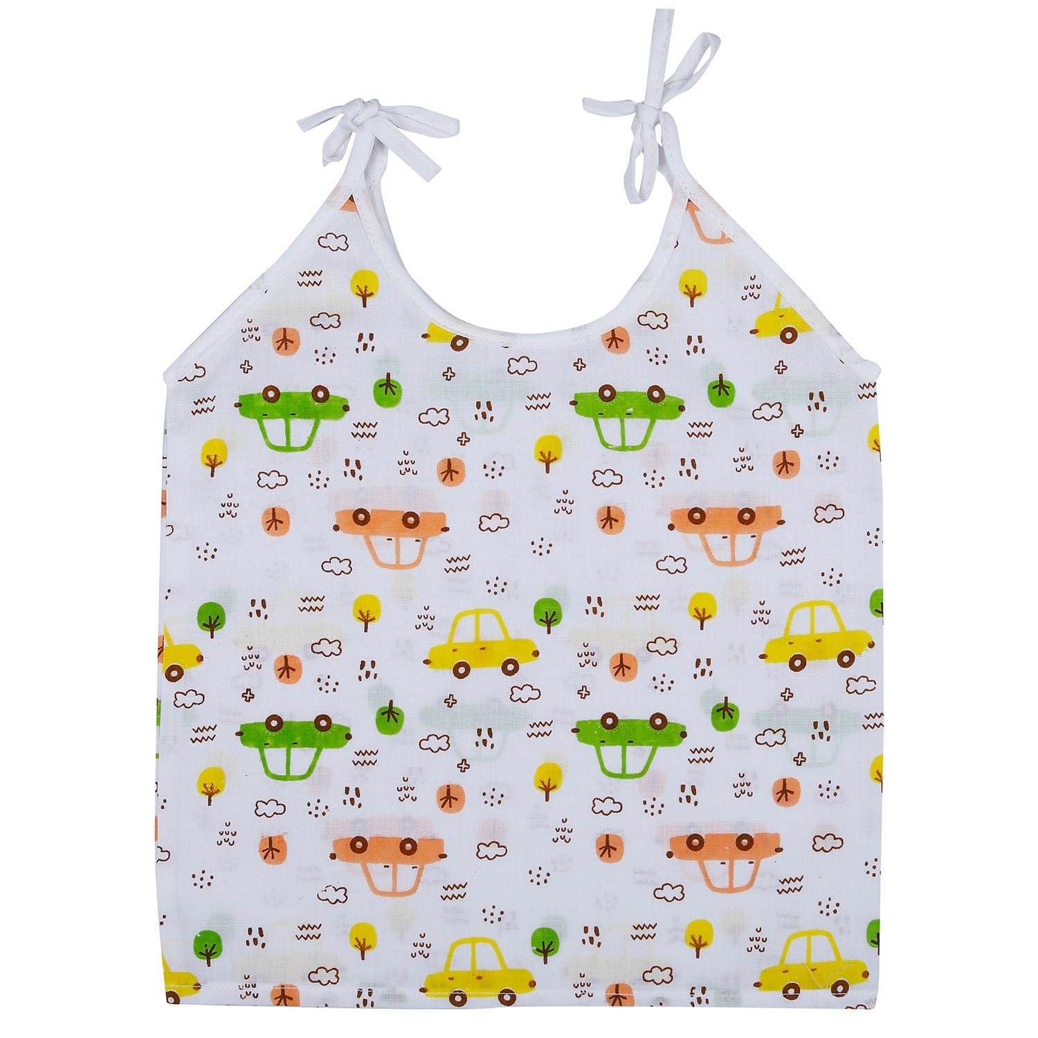 Baby Moo Happy Sweet Stars Round Neck Sleeveless Tie Knot Cotton Jhablas 5 Pcs - Orange, Multicolour