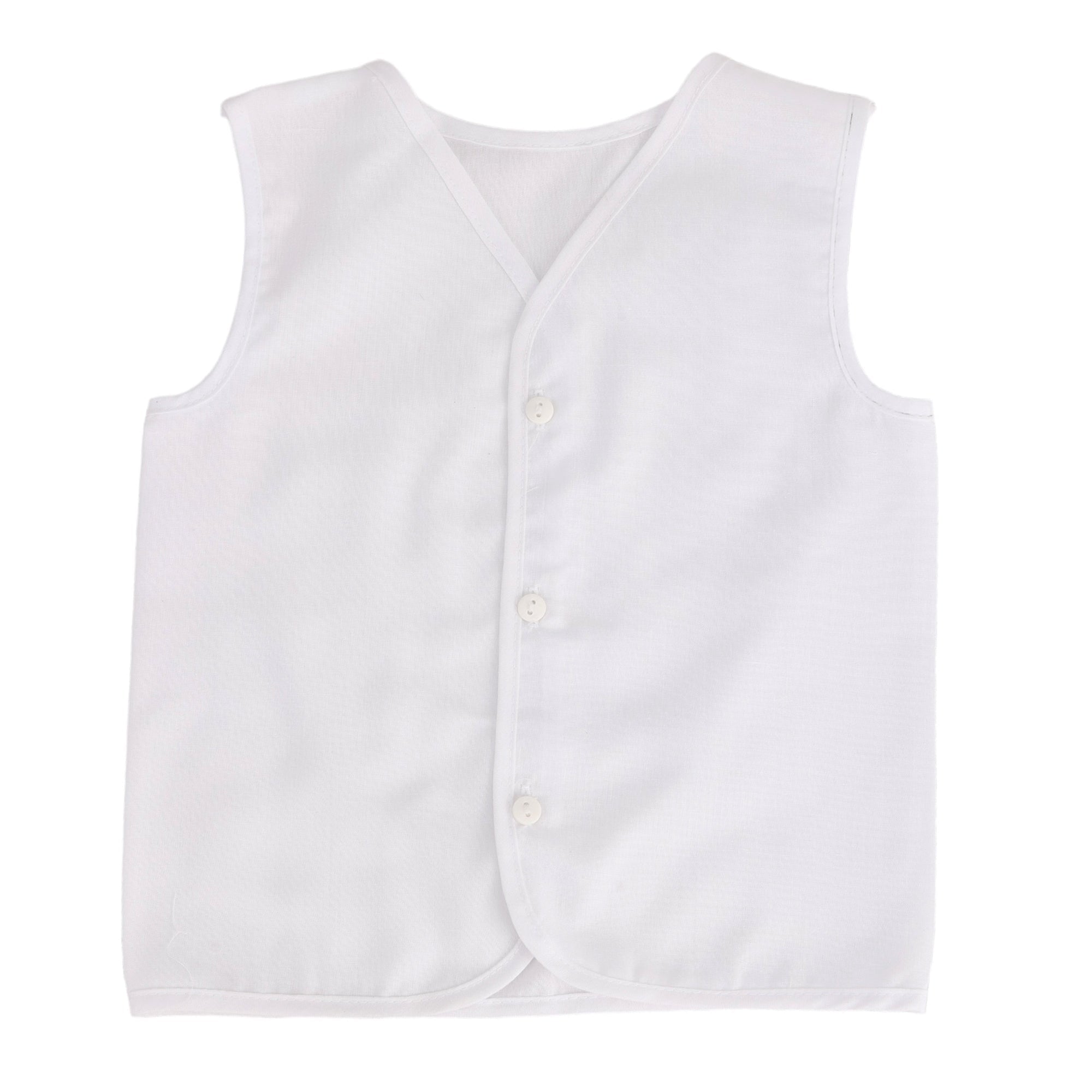 Baby Moo Solid V-Neck Sleeveless Front Opening Button Cotton Jhablas 5 Pcs - White