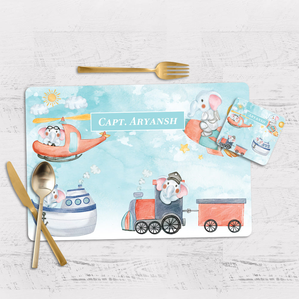 Captain Ellie Tableware Set (kids) (4 Placemats & 4 Casters)