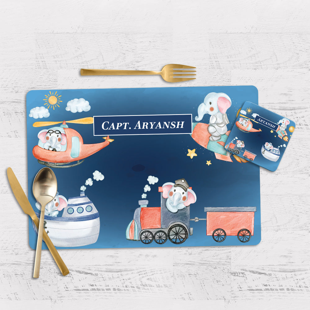 Captain Ellie Tableware Set (kids) (4 Placemats & 4 Casters)