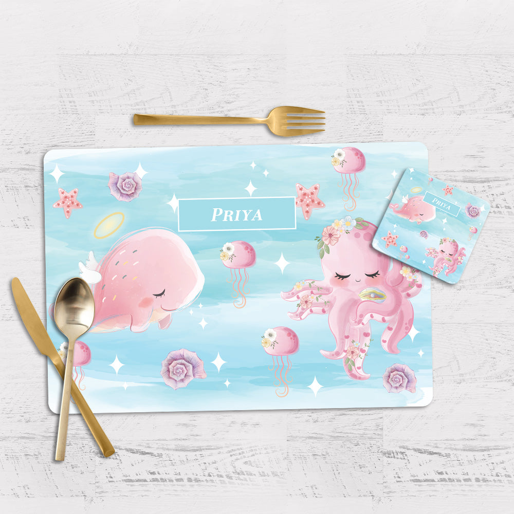 Blushing Underseas Tableware Set (kids)  (4 Placemats & 4 Casters)