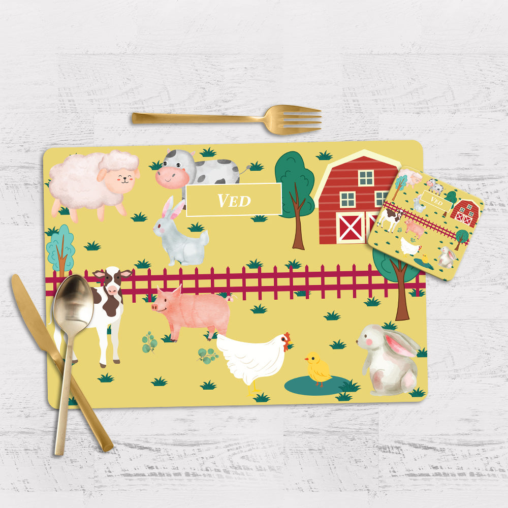 Farm Friends Tableware Set (kids) (4 Placemats & 4 Casters)