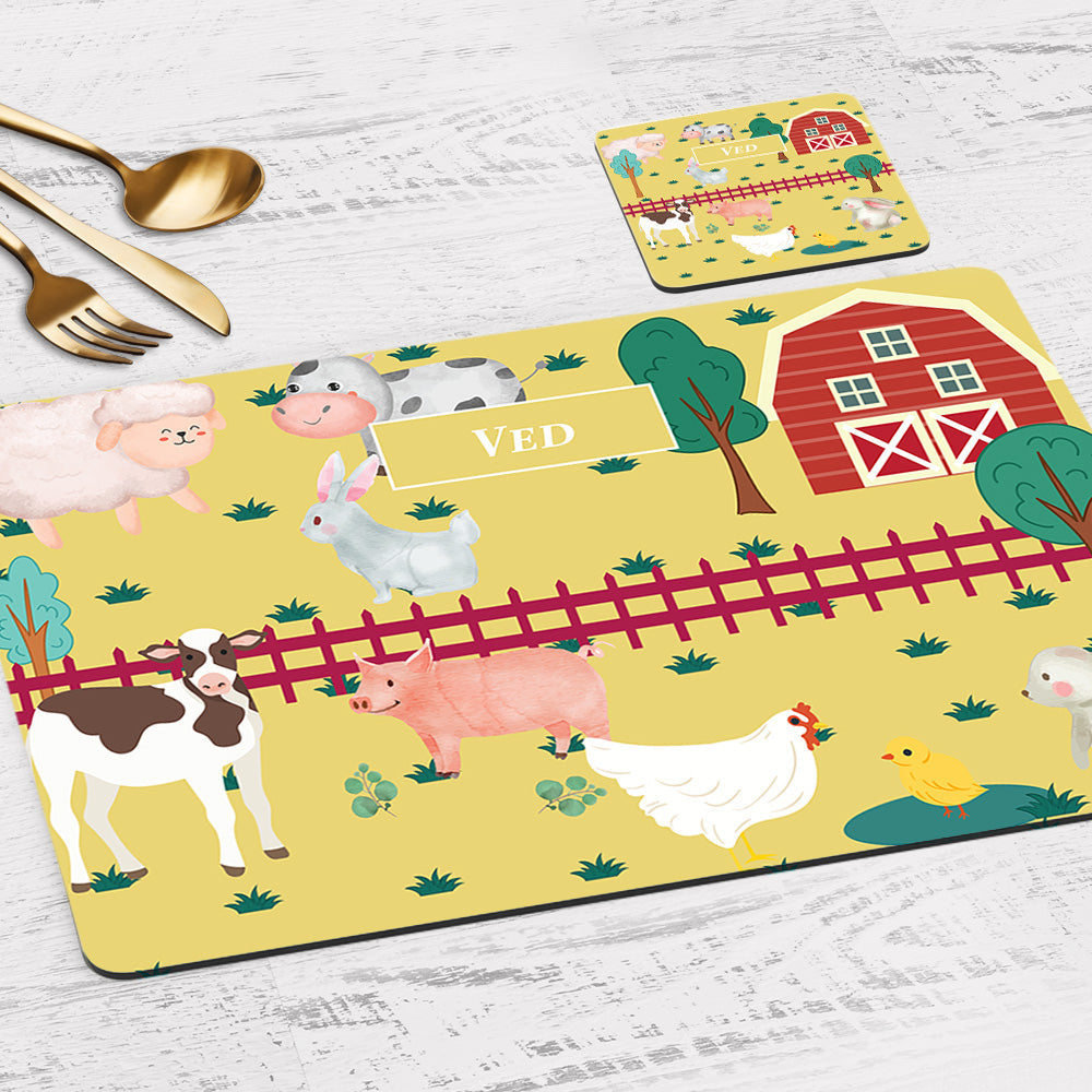 Farm Friends Tableware Set (kids) (4 Placemats & 4 Casters)