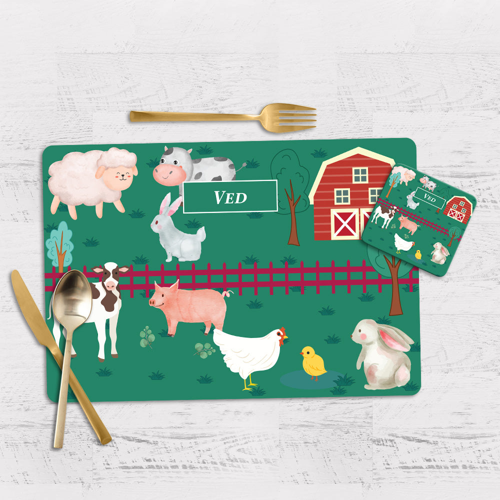 Farm Friends Tableware Set (kids) (4 Placemats & 4 Casters)