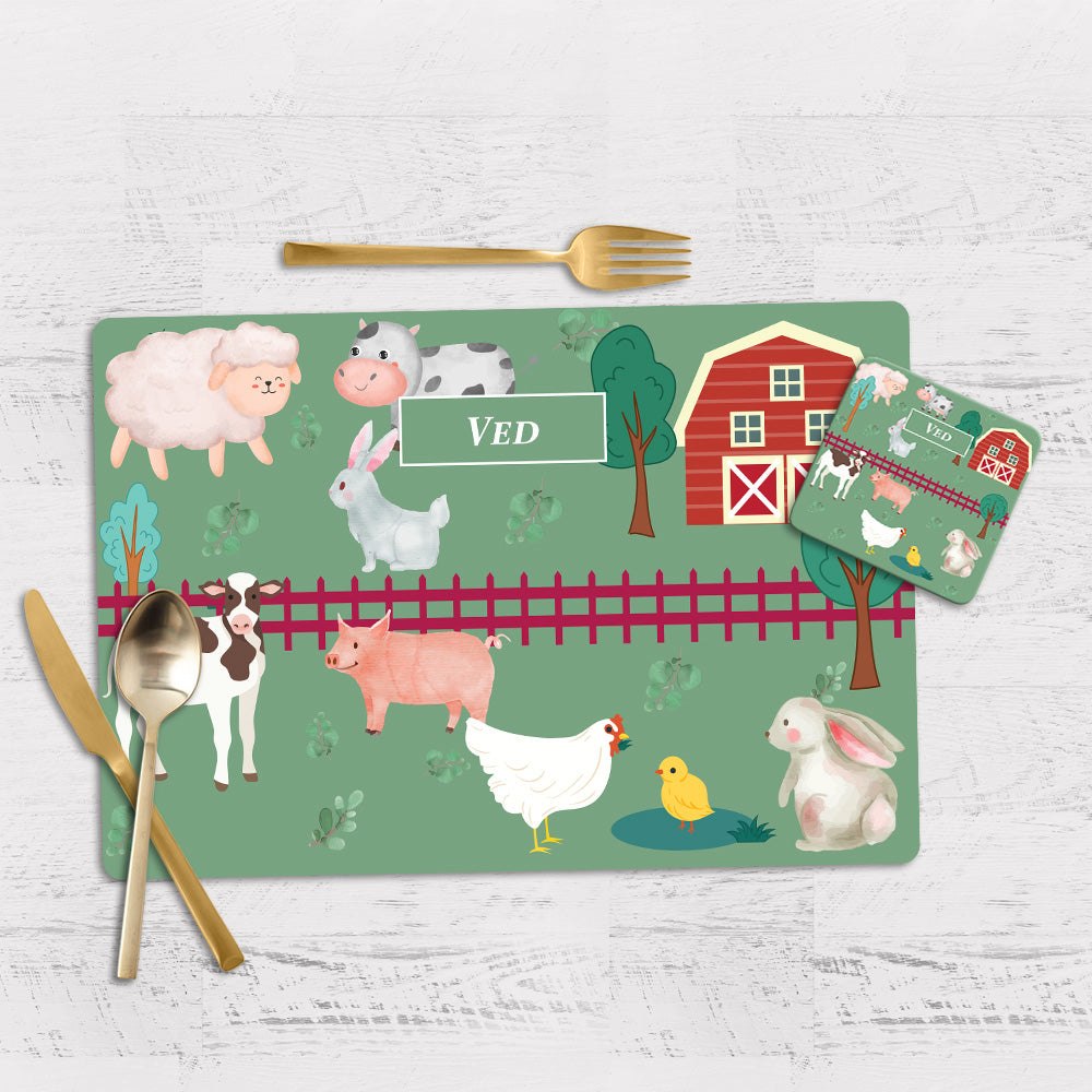 Farm Friends Tableware Set (kids) (4 Placemats & 4 Casters)