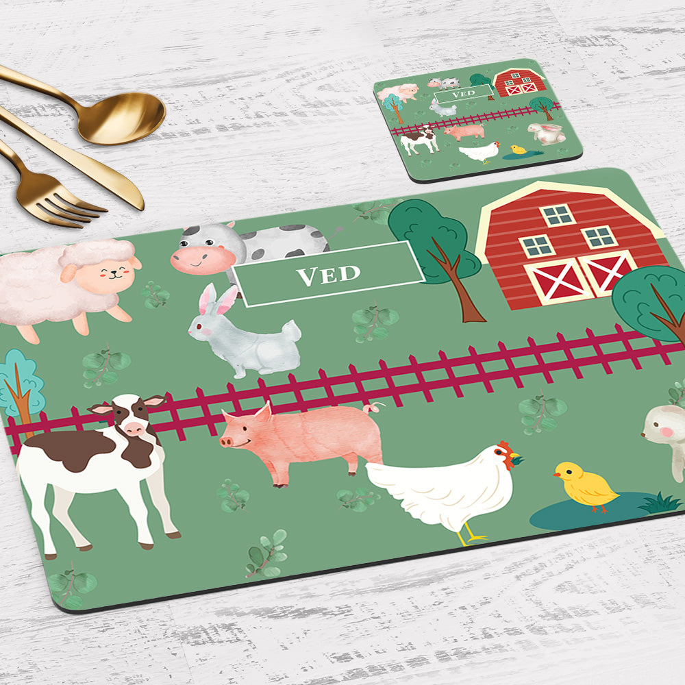 Farm Friends Tableware Set (kids) (4 Placemats & 4 Casters)