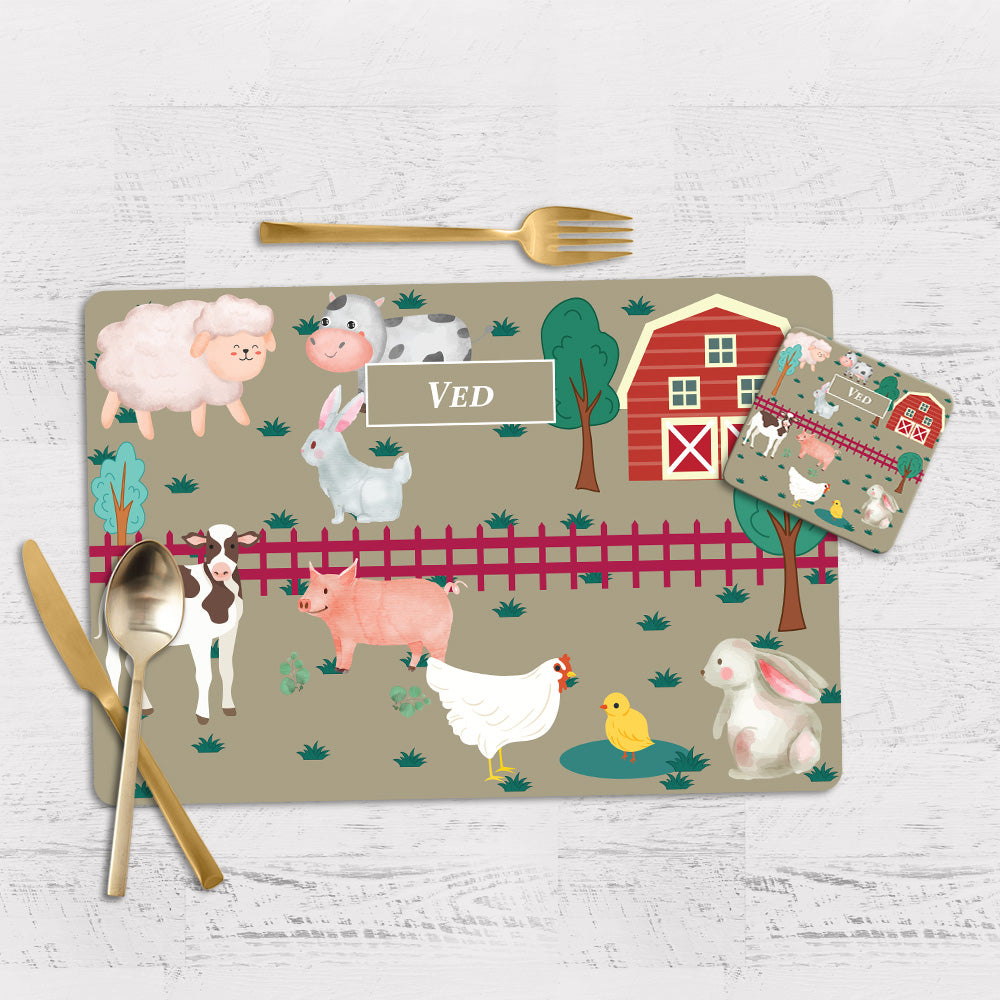 Farm Friends Tableware Set (kids) (4 Placemats & 4 Casters)