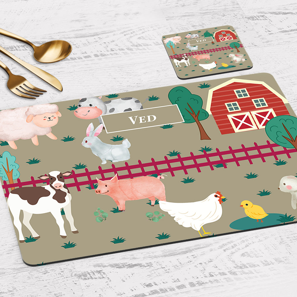 Farm Friends Tableware Set (kids) (4 Placemats & 4 Casters)