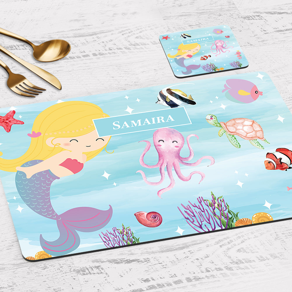 Lil Mermaid Tableware Set (kids) (4 Placemats & 4 Casters)