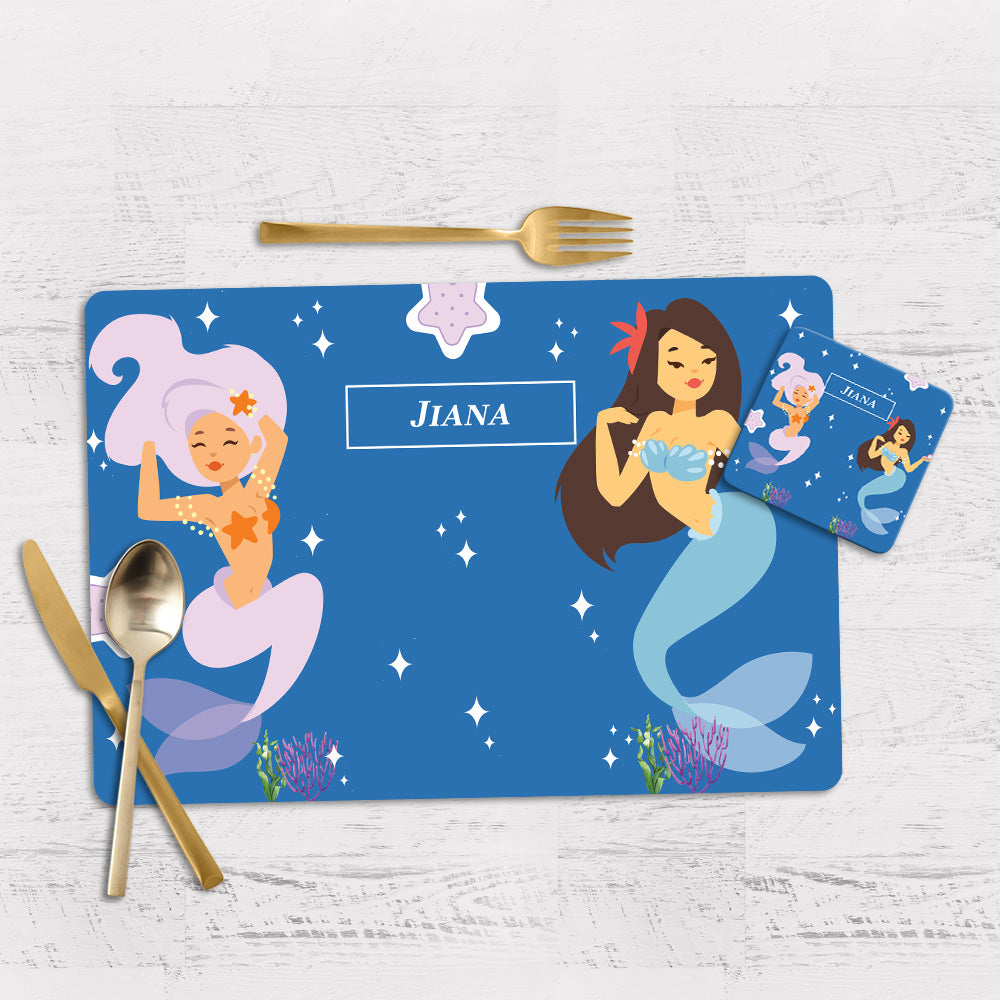 Sassy Mermaid Tableware Set (kids) (4 Placemats & 4 Casters)