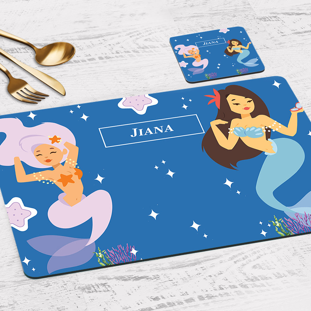 Sassy Mermaid Tableware Set (kids) (4 Placemats & 4 Casters)