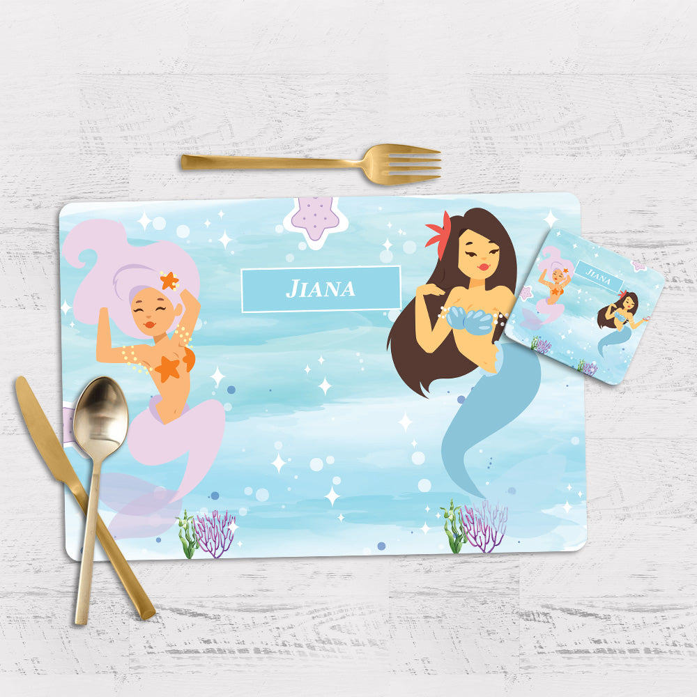 Sassy Mermaid Tableware Set (kids) (4 Placemats & 4 Casters)