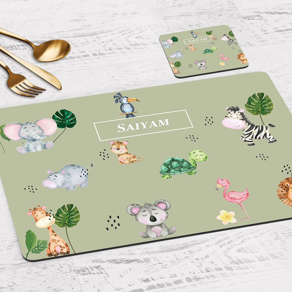 Jungle Friends Tableware Set (kids) (4 Placemats & 4 Casters)