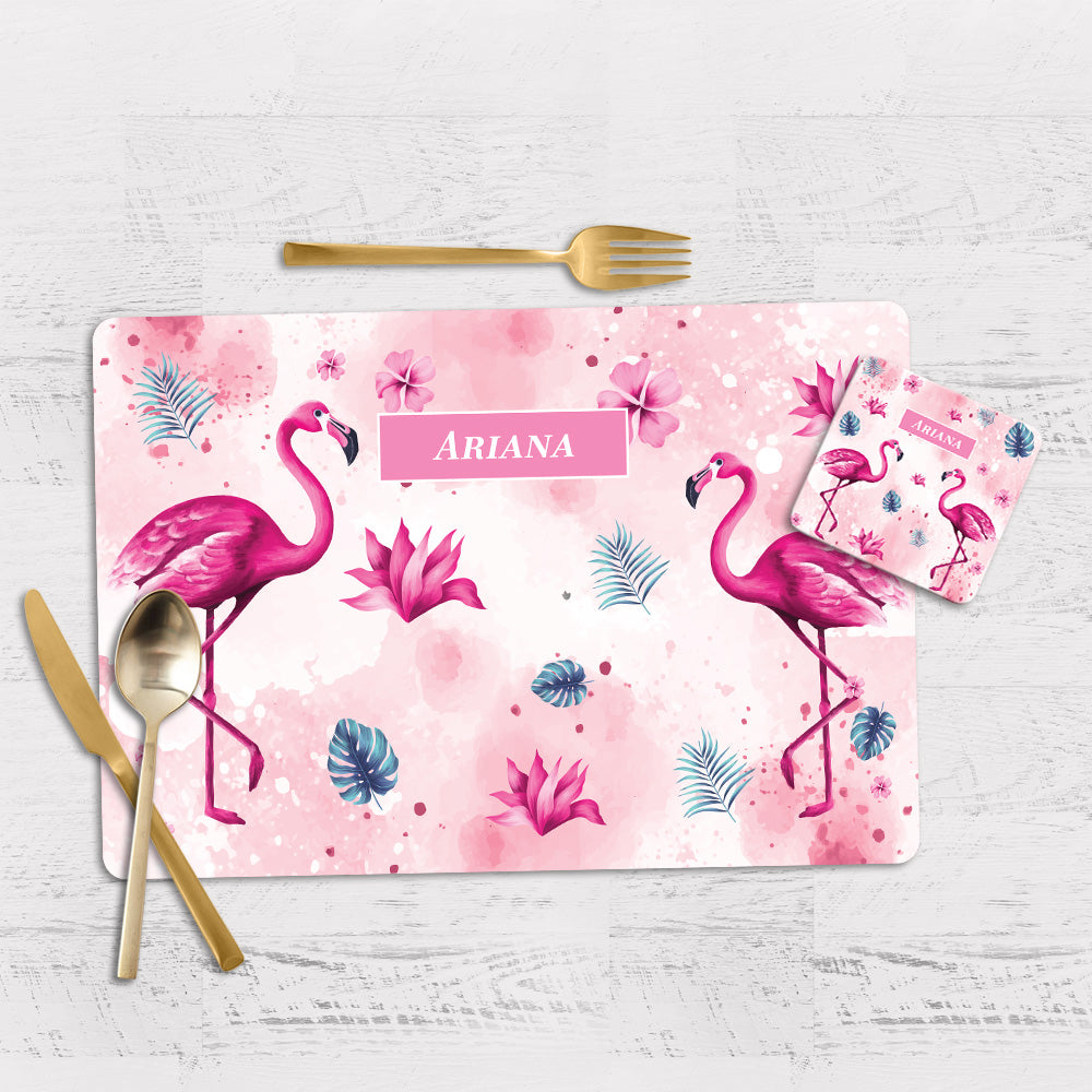 Flamingo Fiesta Tableware Set (kids) (4 Placemats & 4 Casters)