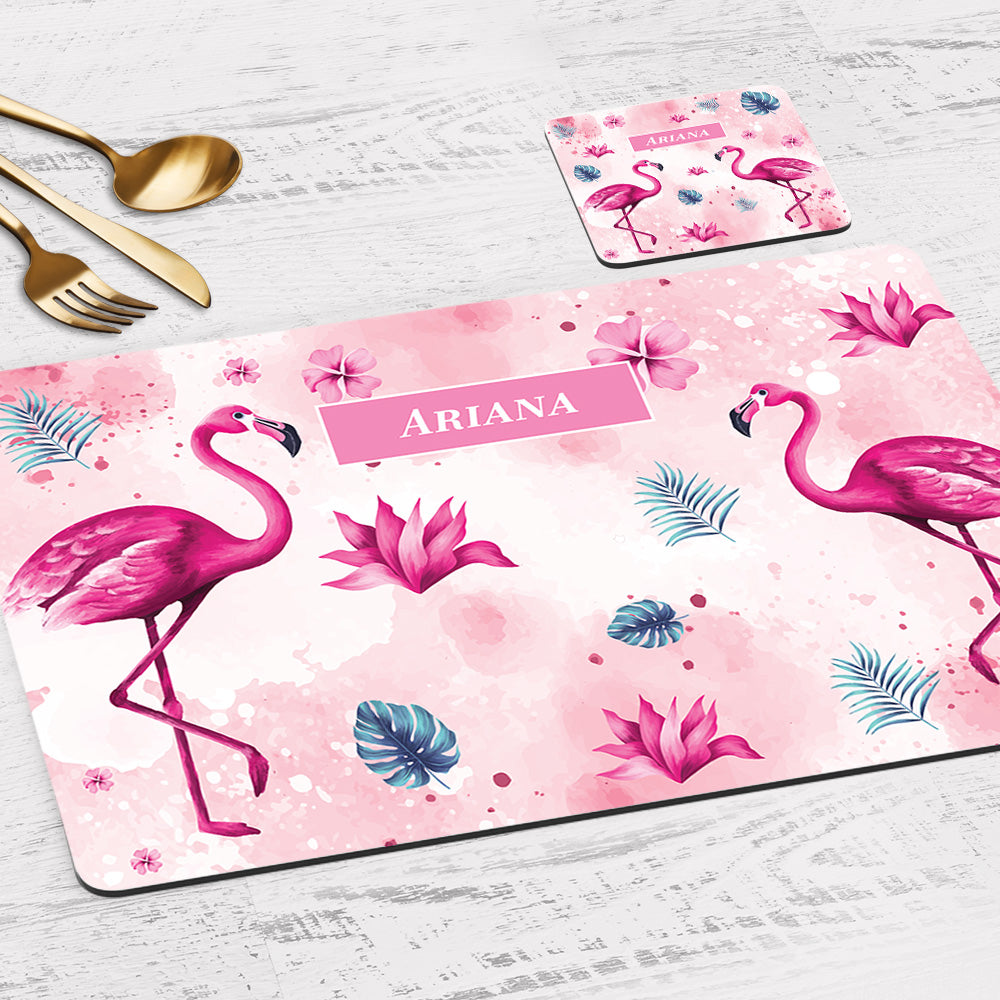 Flamingo Fiesta Tableware Set (kids) (4 Placemats & 4 Casters)