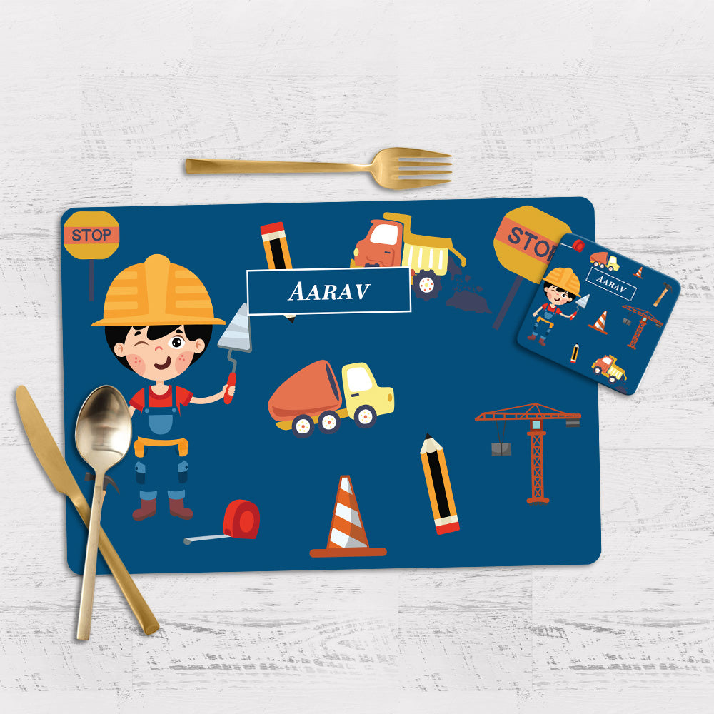 Little Builder Tableware Set (kids) (4 Placemats & 4 Casters)