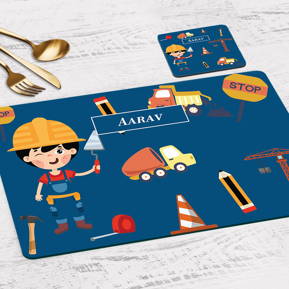 Little Builder Tableware Set (kids) (4 Placemats & 4 Casters)