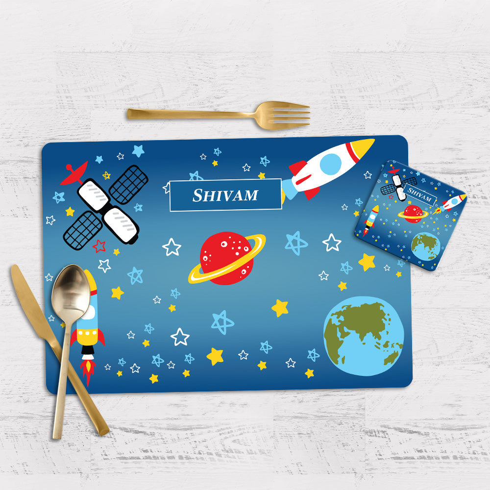 Space Satellites Tableware Set (kids) (4 Placemats & 4 Casters)