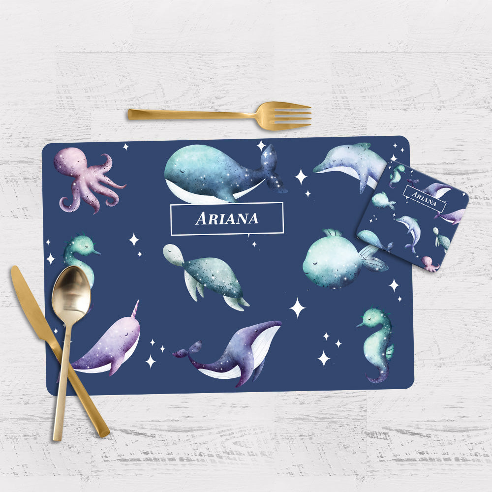 Midnight Ocean Tableware Set (kids) (4 Placemats & 4 Casters)