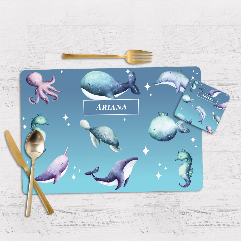 Midnight Ocean Tableware Set (kids) (4 Placemats & 4 Casters)