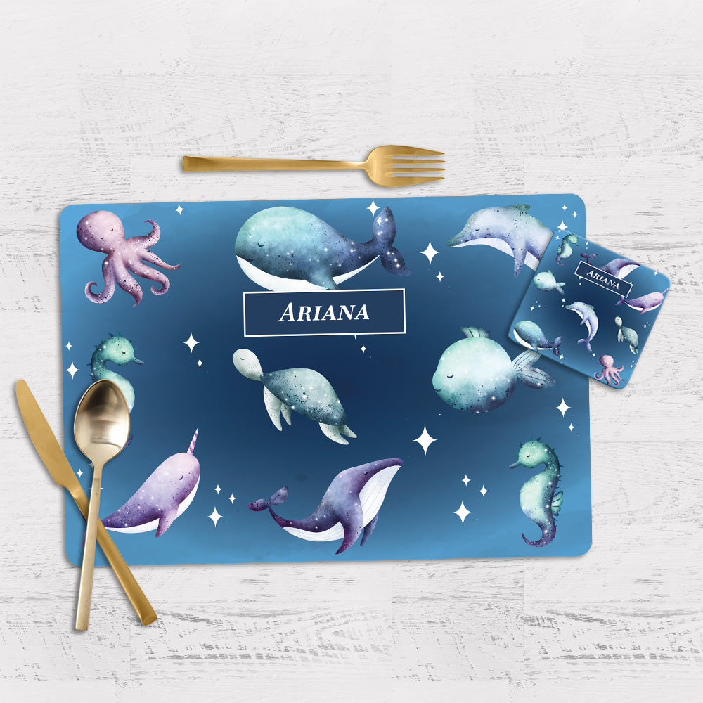 Midnight Ocean Tableware Set (kids) (4 Placemats & 4 Casters)