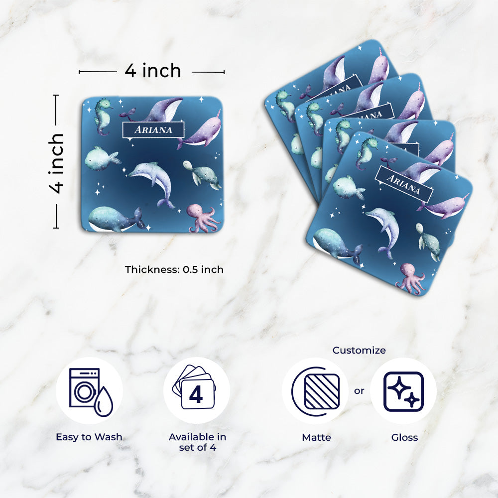 Midnight Ocean Tableware Set (kids) (4 Placemats & 4 Casters)