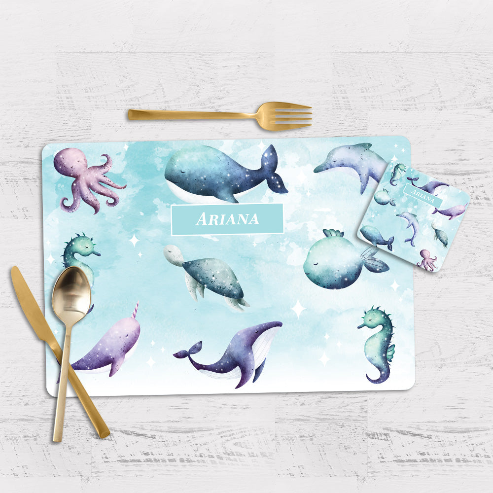 Midnight Ocean Tableware Set (kids) (4 Placemats & 4 Casters)