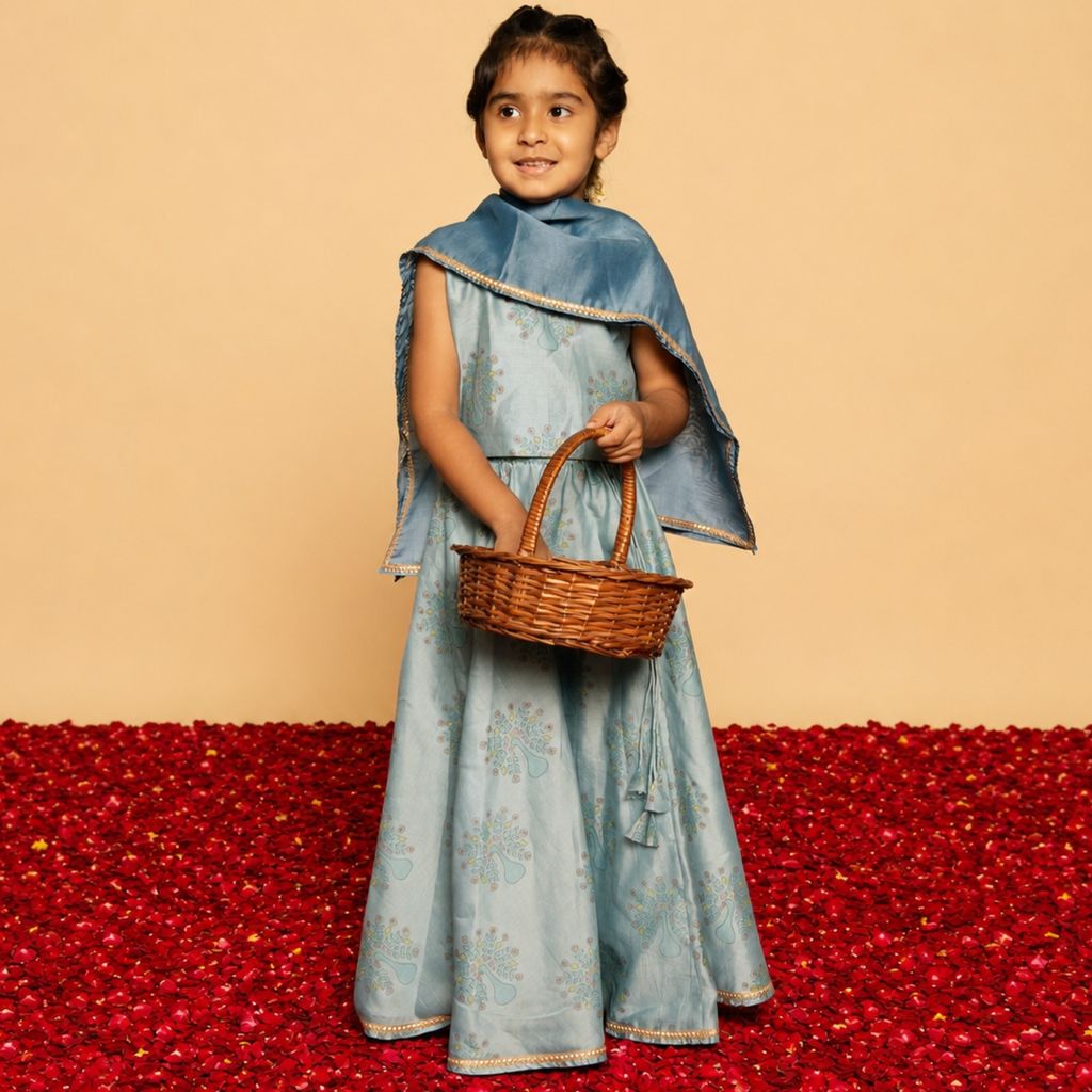 Chanderi Lehenga Set | Hand-Block Printed (Gota Work)