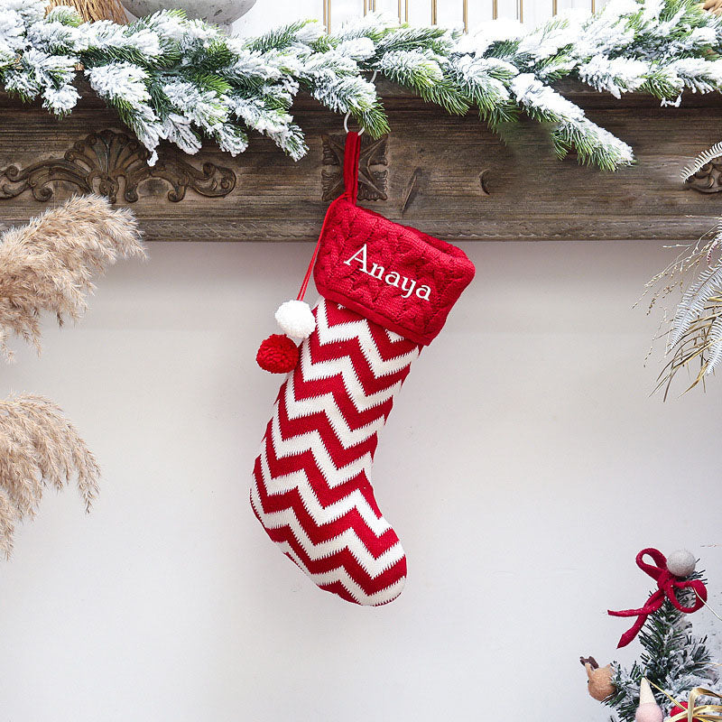 Holiday Chevron Cheer Stockings- Red & White Chevron