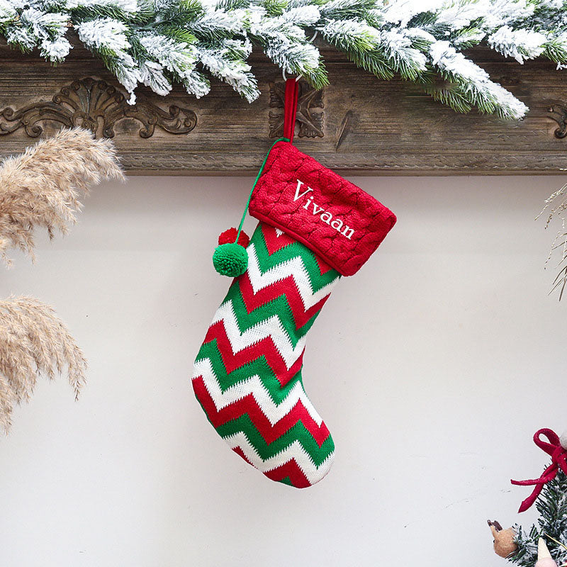 Holiday Chevron Cheer Stockings- Red, White & Green Chevron