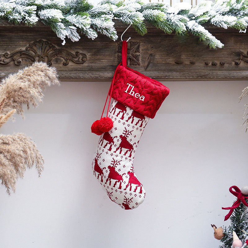 Holiday Chevron Cheer Stockings- Red & White Reindeer