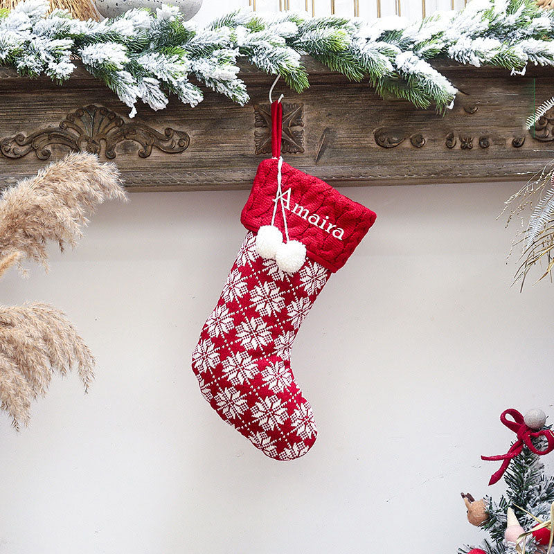 Holiday Chevron Cheer Stockings- Red & White Snowflakes